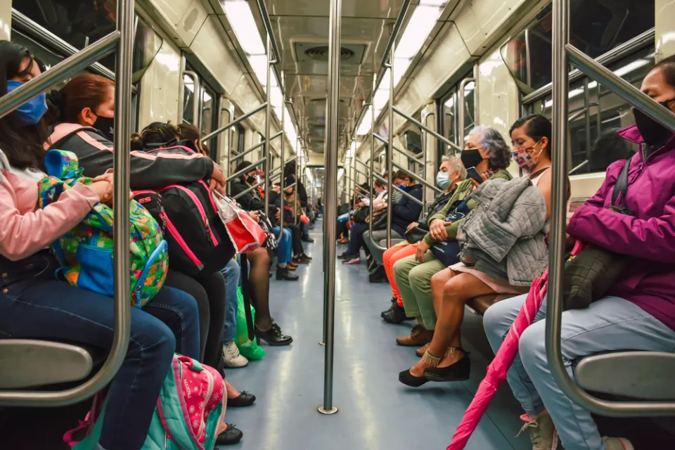 Passengers on a women's only subway car in Mexico City, Mexico